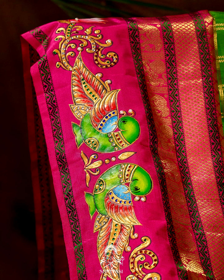 Handloom Pure Kanjivaram Silk Sarees with Real Zari and Hand Painted Tanjore Art