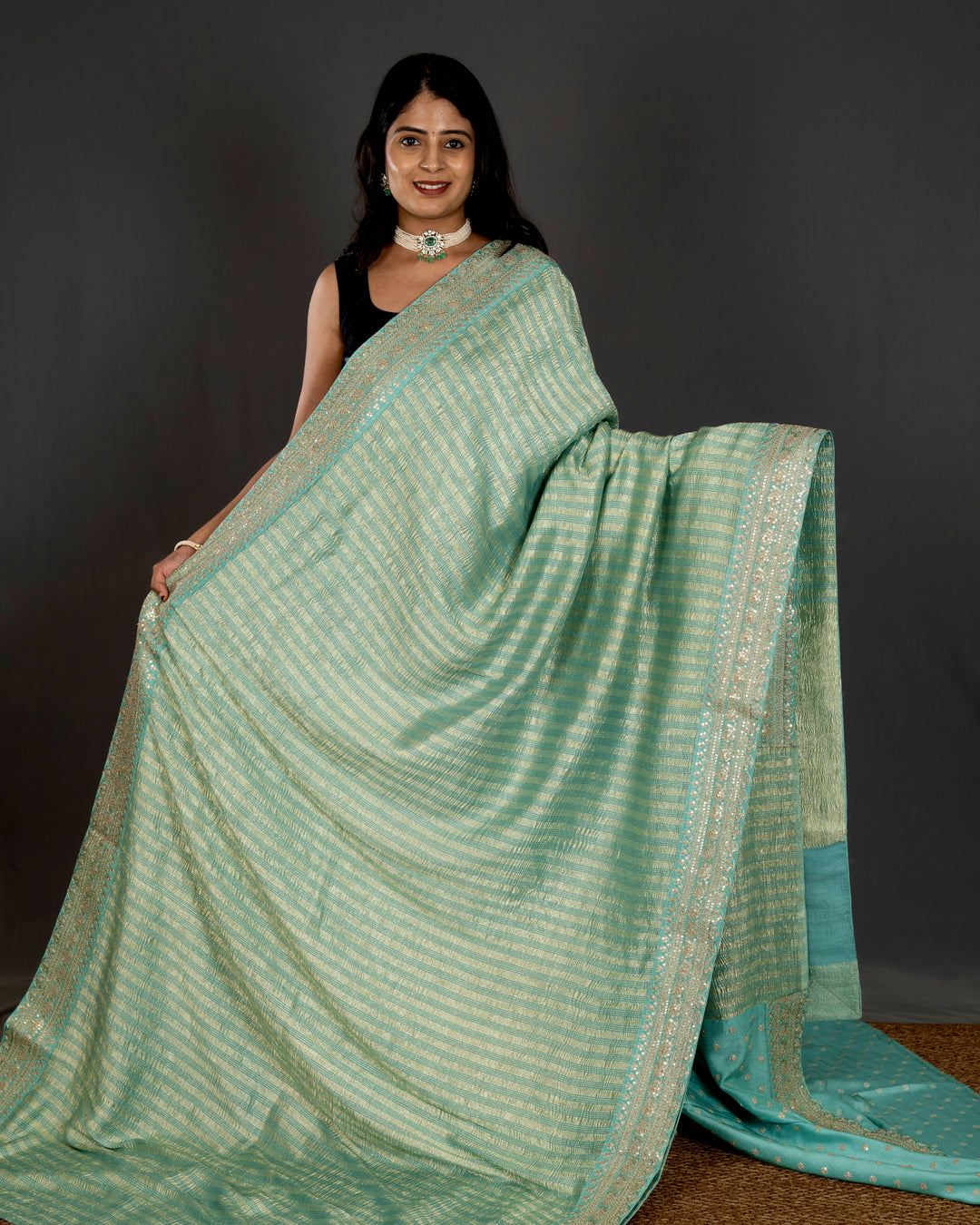 Pure Georgette Silk Saree with Heavy Embroidered Borders and Blouse