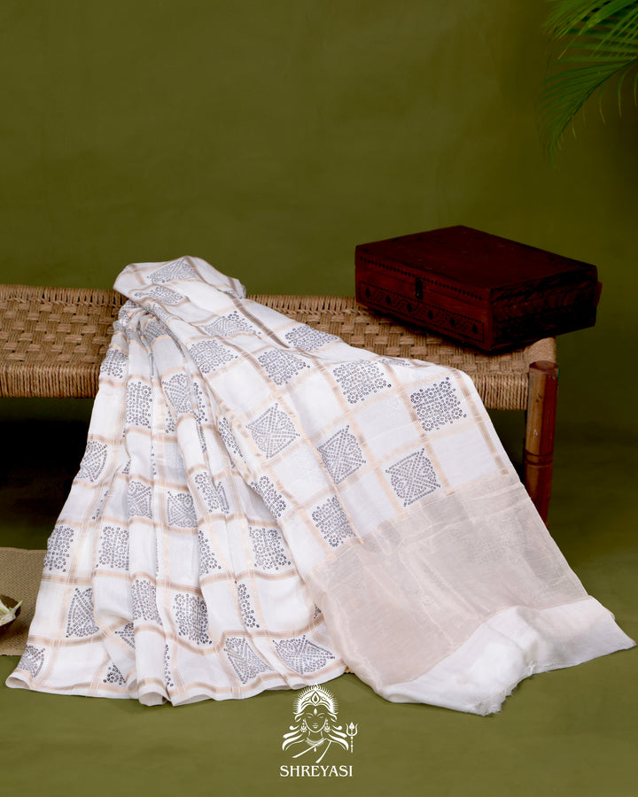 Gharchola-Style Bandhini Matka Silk Saree with Zari Checks