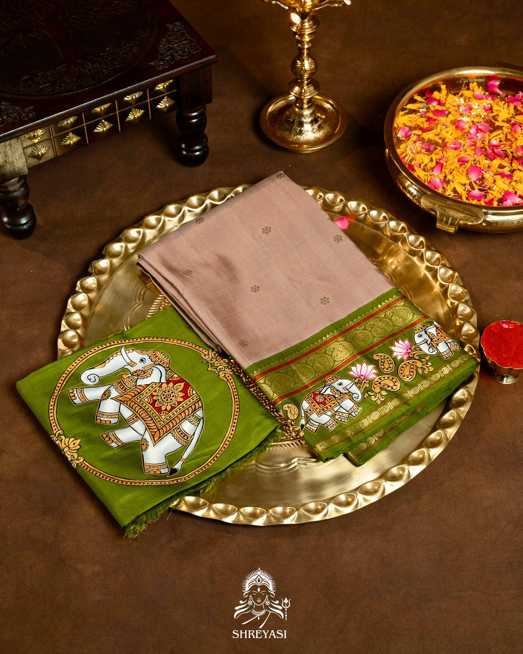 Traditional Tanjore Painting on Handloom Pure Kanjivaram Silk Sarees with Real Zari