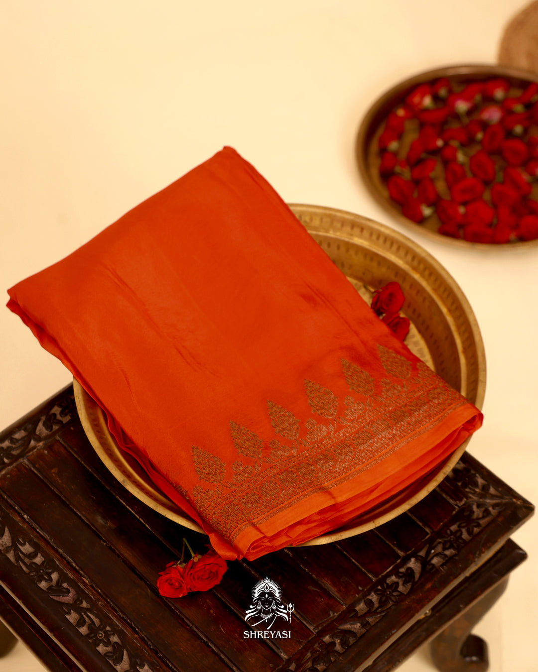 Banarasi Crepe Silk Saree with Floral Embroidered Blouse