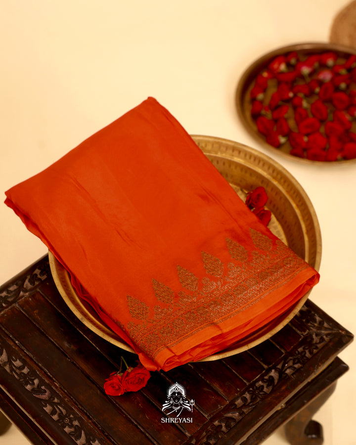 Banarasi Crepe Silk Saree with Floral Embroidered Blouse