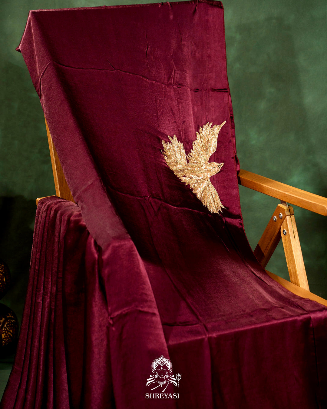 Pure Crepe Silk Saree with Bird Embroidery