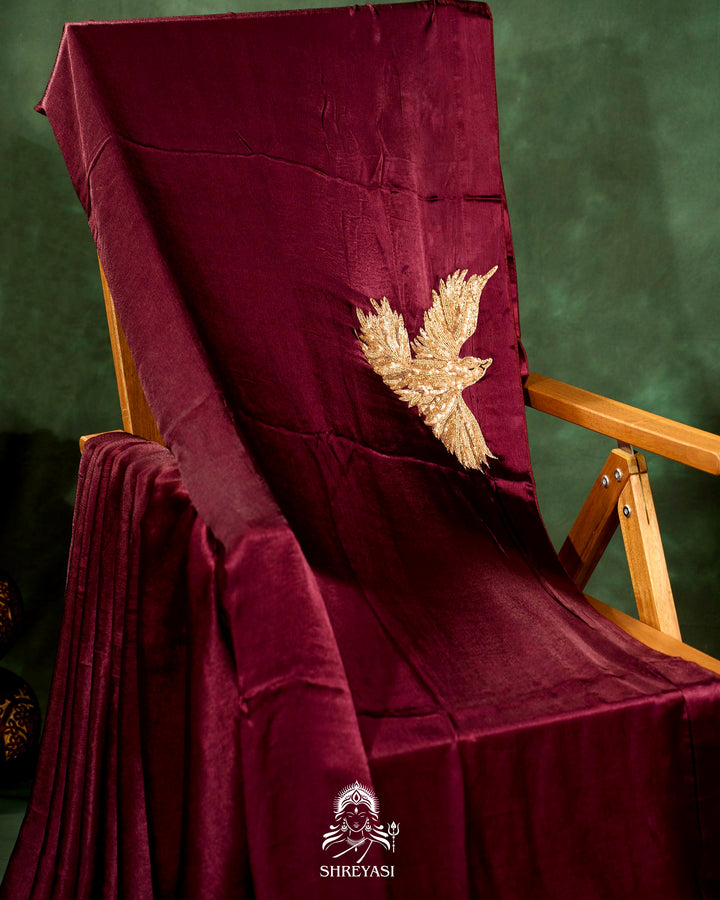 Pure Crepe Silk Saree with Bird Embroidery