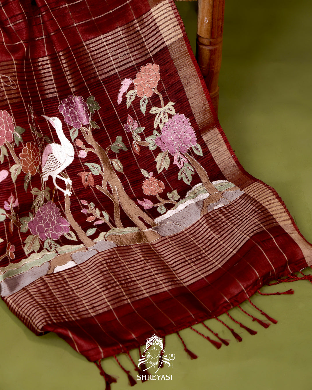 Pure Linen Tussar Silk Saree with Resham Embroidered Borders