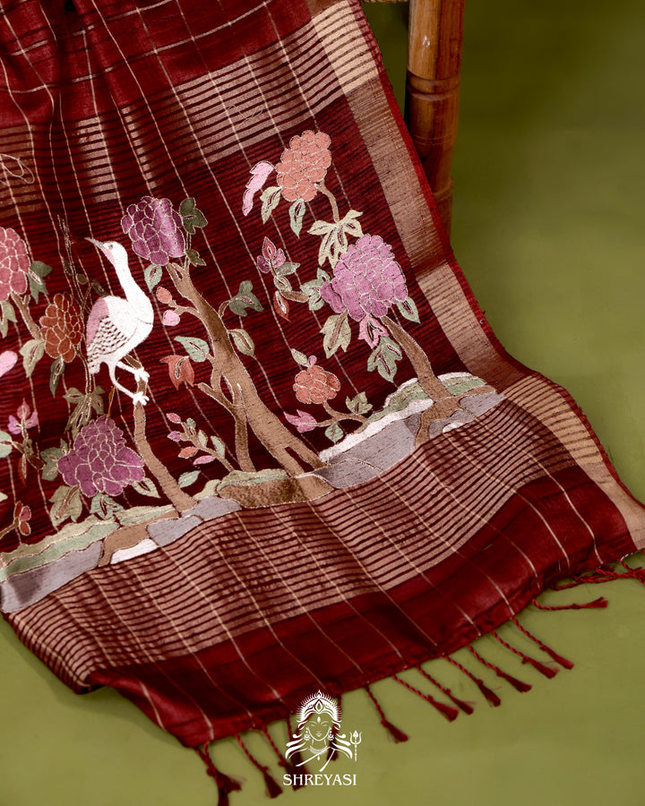 Pure Linen Tussar Silk Saree with Resham Embroidered Borders
