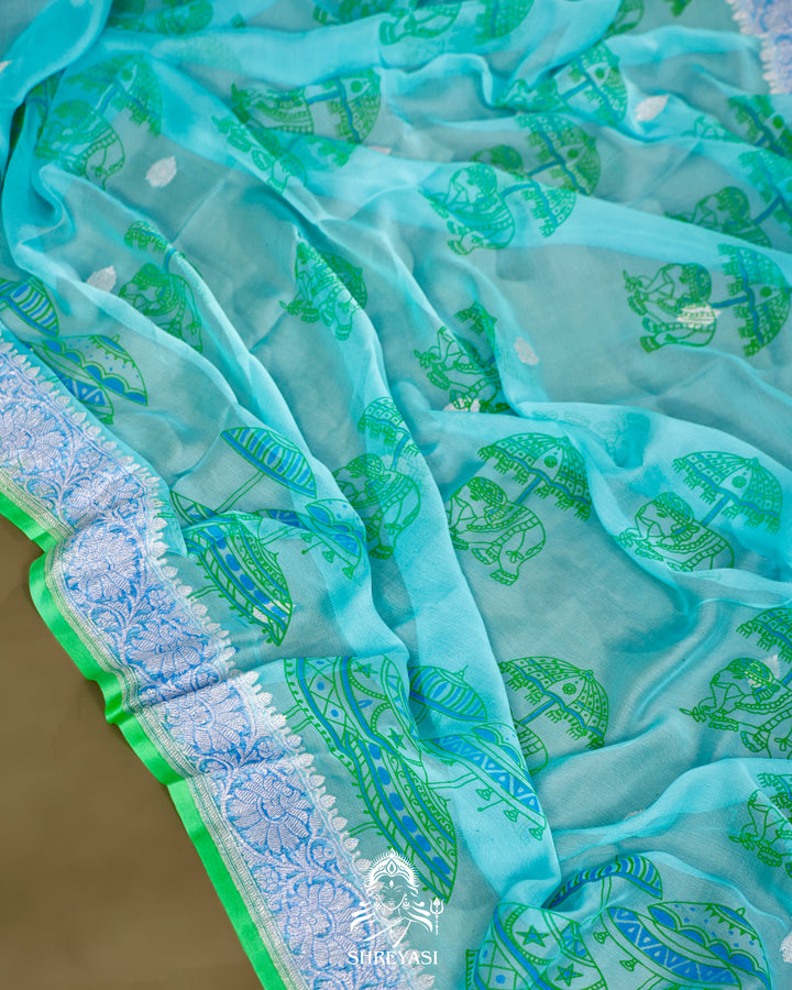 Banarasi Khaddi Chiffon Georgette Saree with Hand Block Motifs