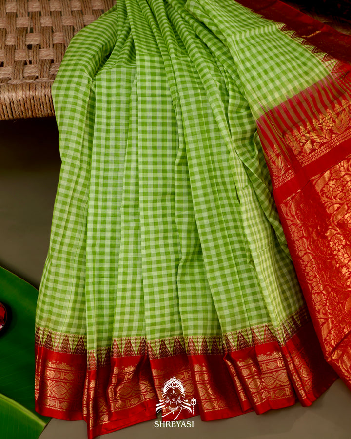 Handloom Pure Gadwal Cotton Saree with Contrast Silk Border and Zari Pallu