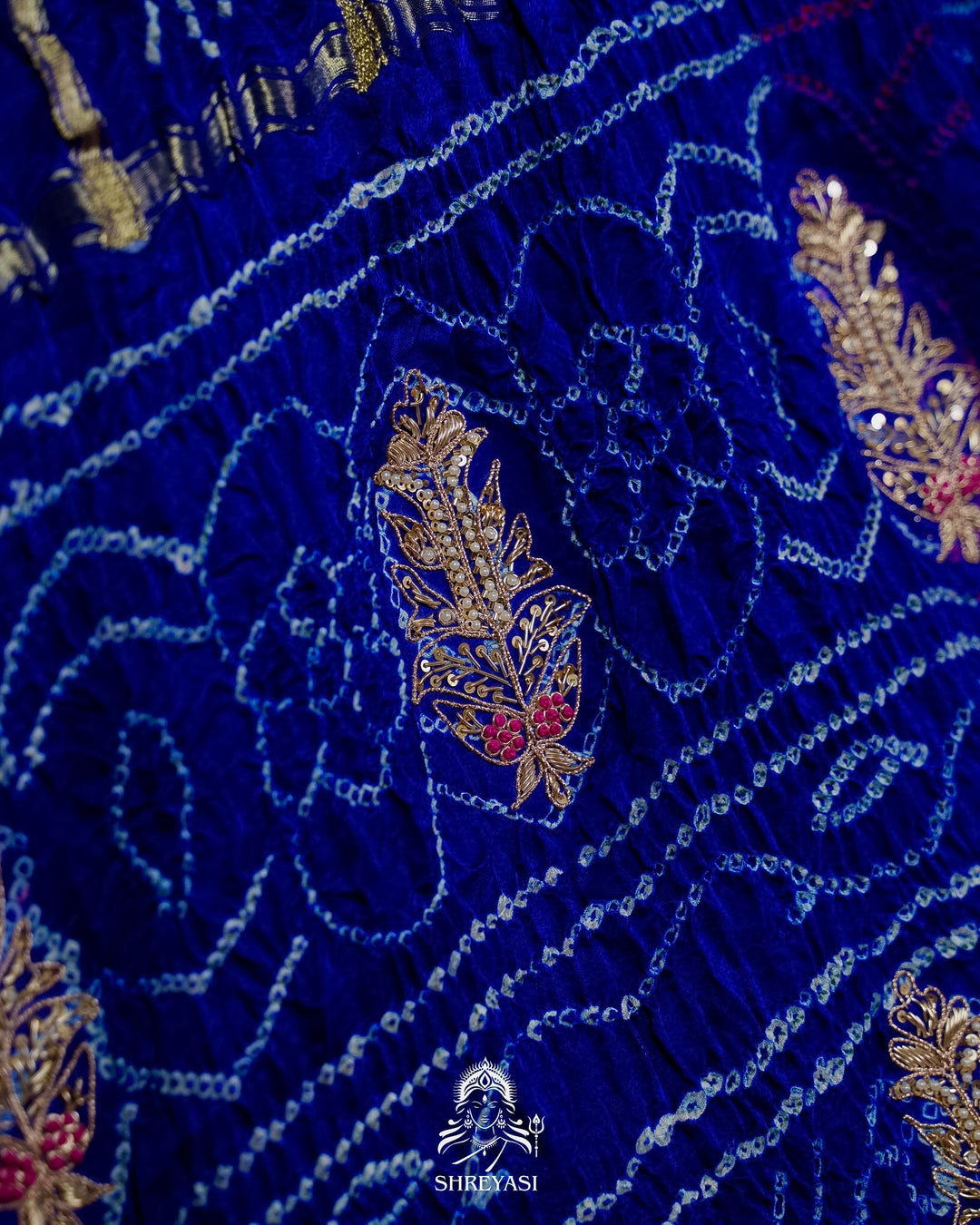 Handloom Pure Gaji Silk Gharchola Bandhej Saree with Multicolor Bandhani, Multicolor Pallu & Handcrafted Gota Patti Borders