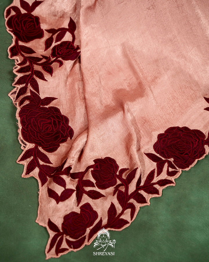 Pure Satin Silk Saree with Contrast Appliqué Borders