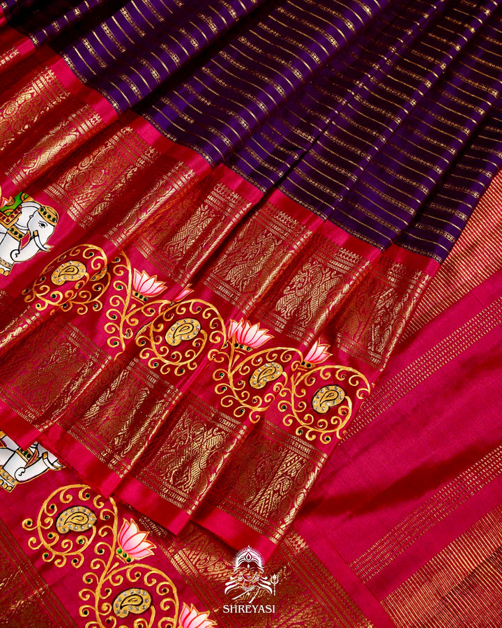 Handloom Pure Kanjivaram Silk Sarees with Real Zari and Hand Painted Tanjore Art