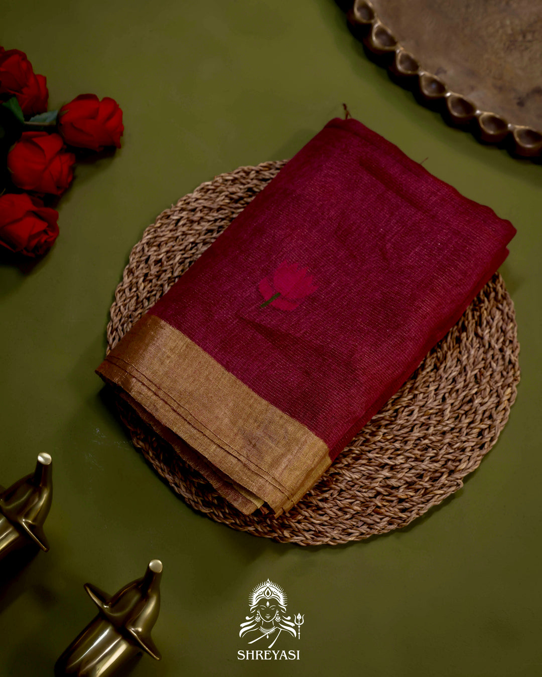 Handloom Silk Linen Jamdani Saree with Tissue Paithani Pallu