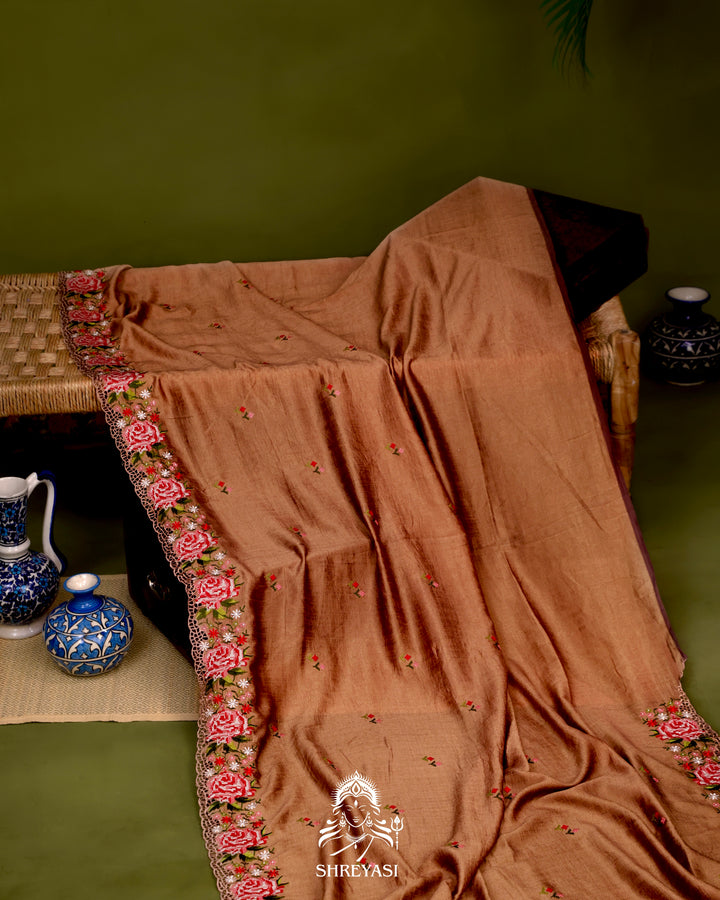 Tussar Silk Saree with Petit Point Embroidery