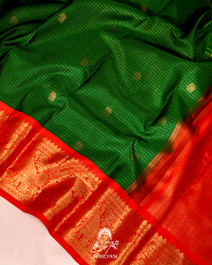 Handloom pure Kanjivaram silk saree with real zari, kattam checks, and traditional motifs