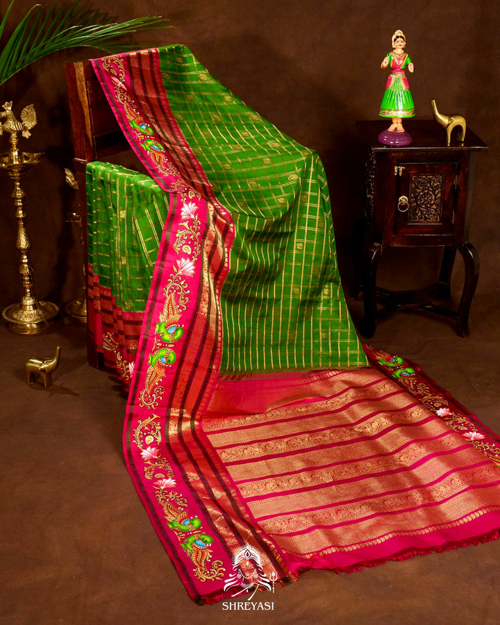Handloom Pure Kanjivaram Silk Sarees with Real Zari and Hand Painted Tanjore Art