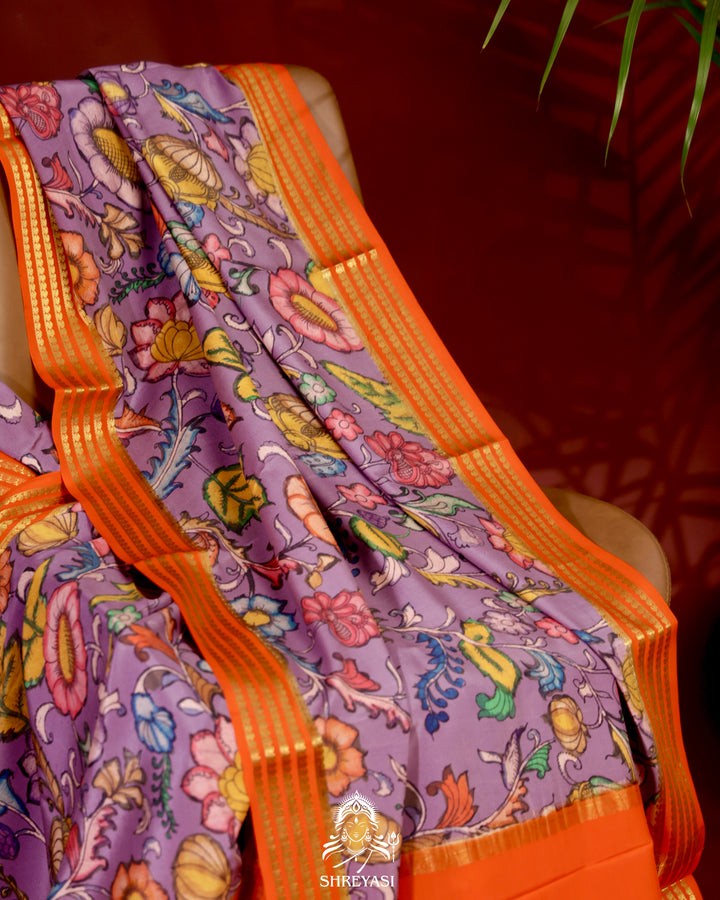 Pure Mysore Silk Saree with Kalamkari Artwork