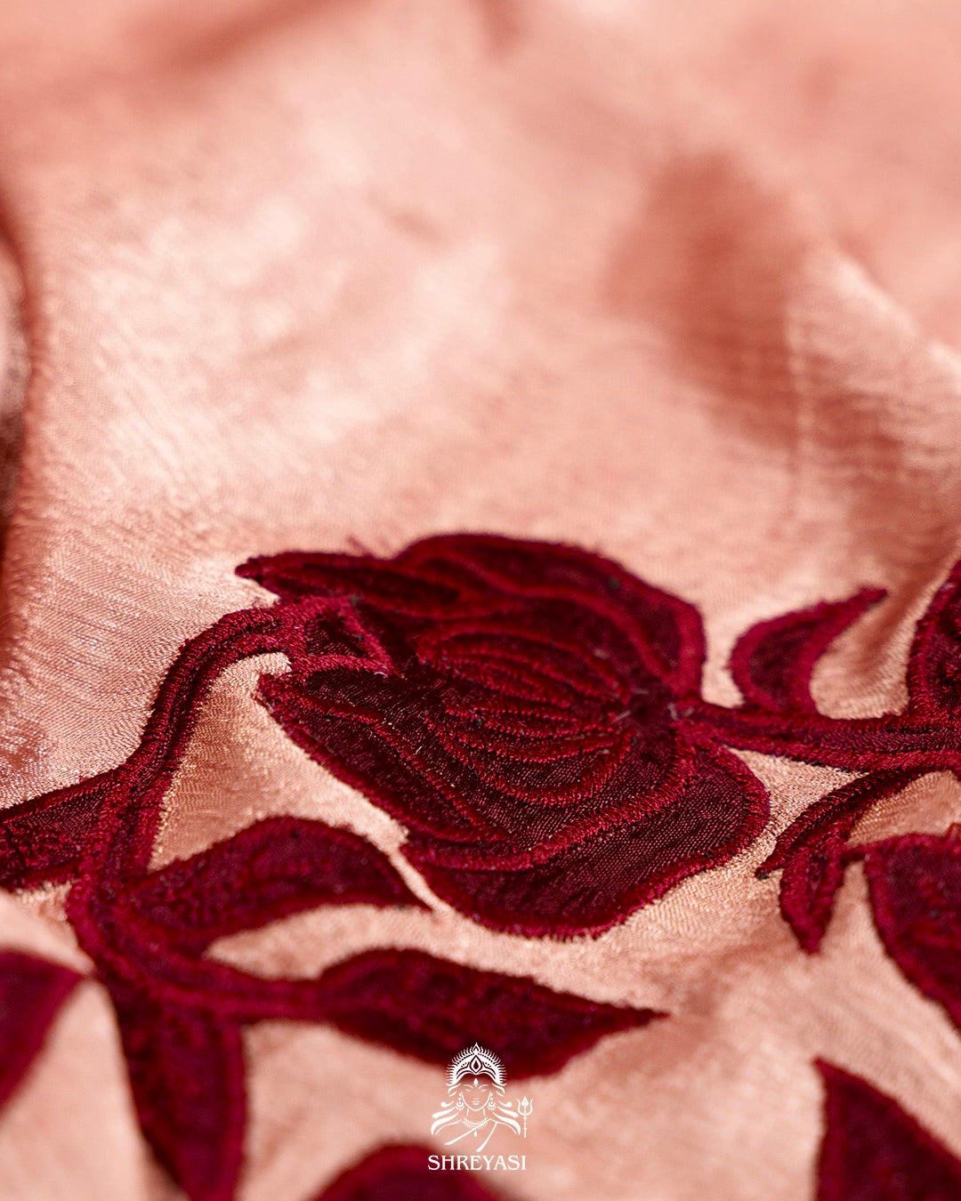 Pure Satin Silk Saree with Contrast Appliqué Borders