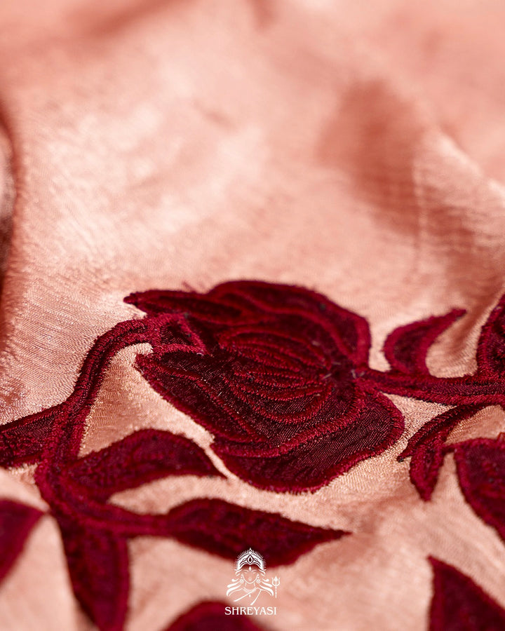 Pure Satin Silk Saree with Contrast Appliqué Borders