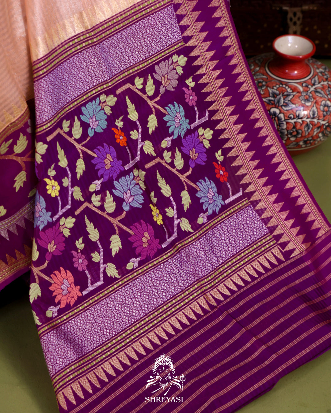 Banarasi Ektara Tissue Silk Saree with Ektara Silk Jamdani Border and Pallu