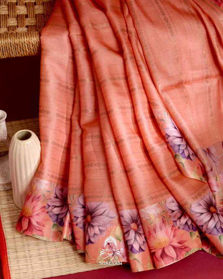 Floral Tussar Silk Saree
