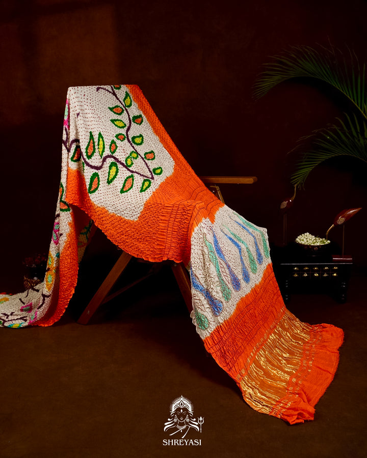 Pure Gaji Silk Designer Saree with Intricate Hand Knotted Bandhej Work