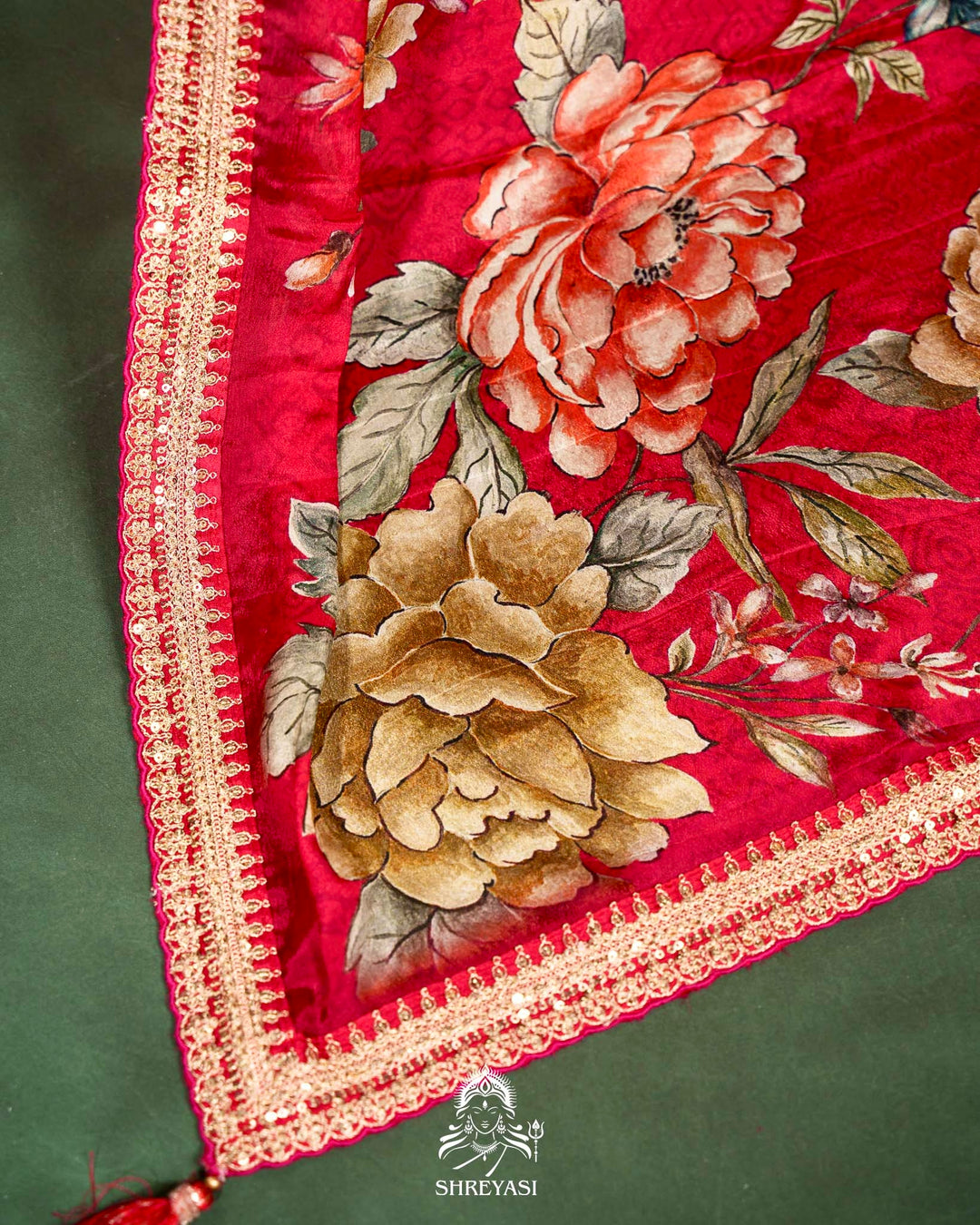 Floral Crepe Chiffon Saree with Embroidered Borders