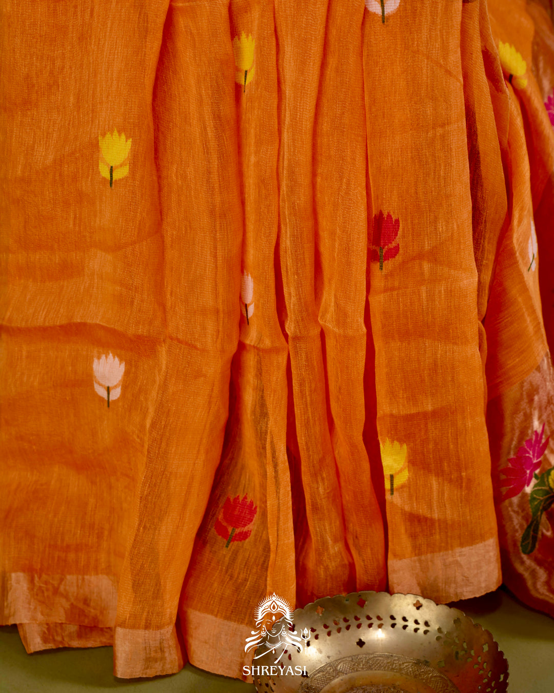 Handloom Silk Linen Jamdani Saree with Tissue Paithani Pallu