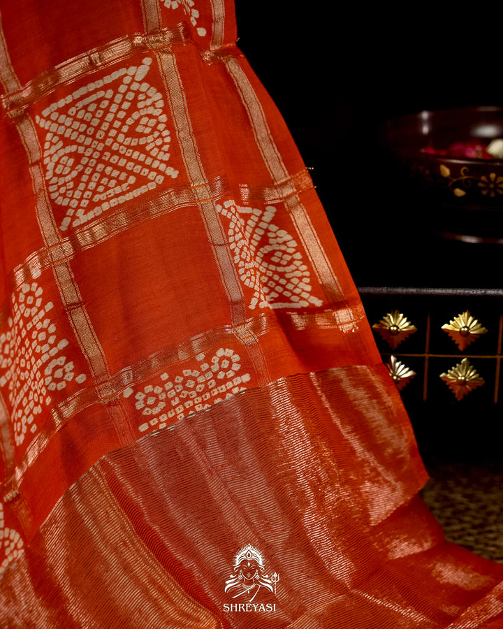 Gharchola-Style Bandhini Matka Silk Saree with Zari Checks