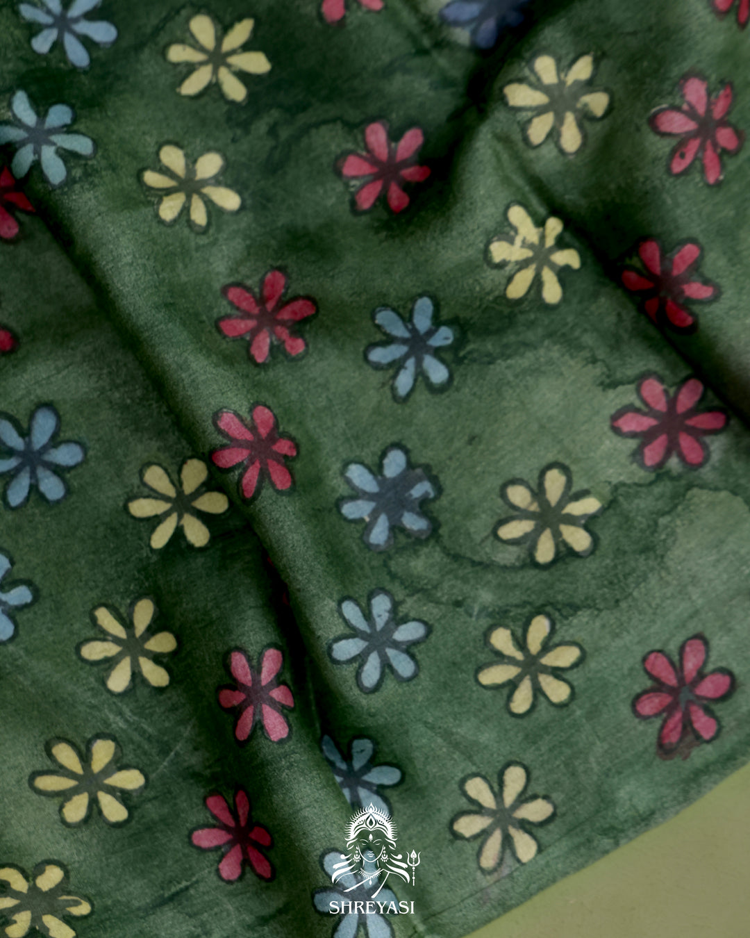 Handloom Pure Tussar Silk Saree with Hand Knotted Bandhej and Pen Kalamkari Pallu and Blouse
