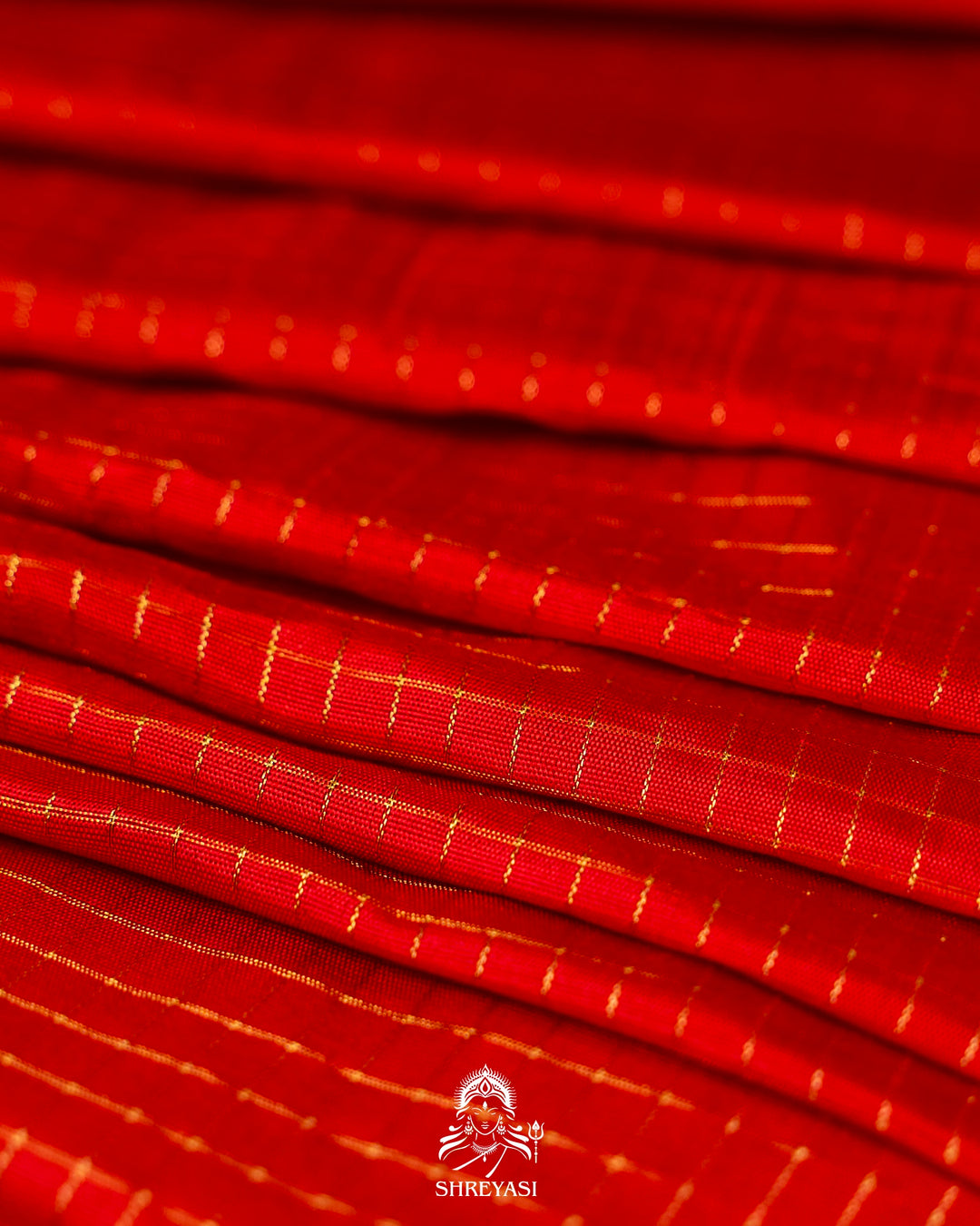 Handloom Pure Gadwal Silk Saree in Crimson Red with Gold Zari Checks