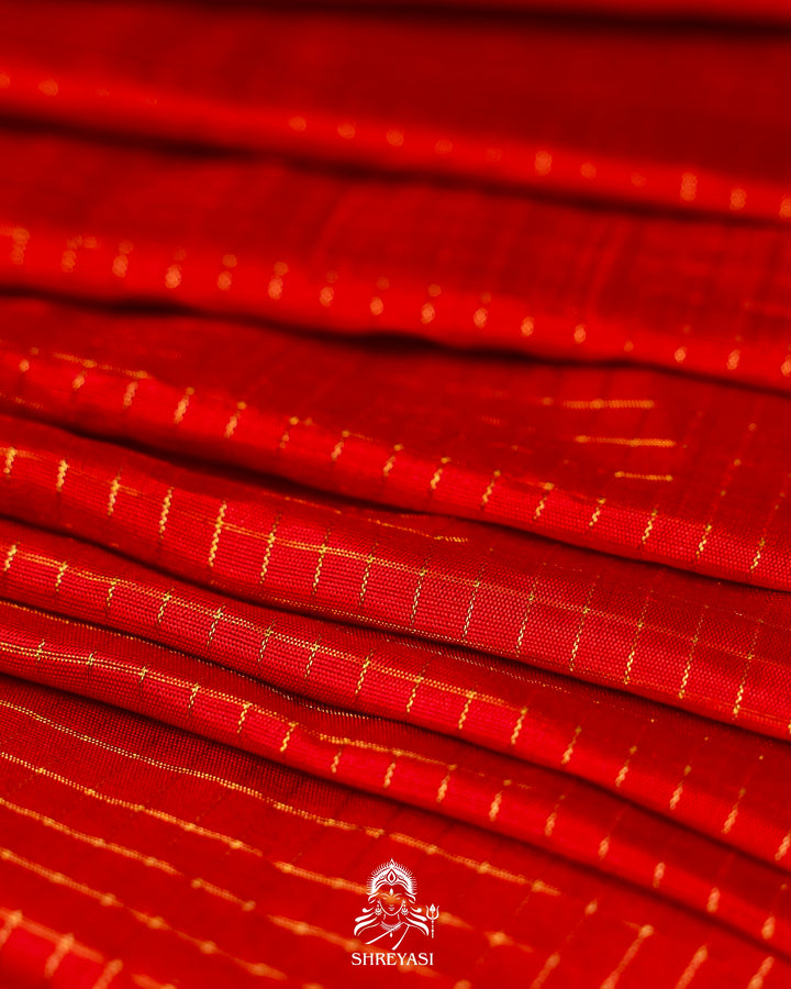 Handloom Pure Gadwal Silk Saree in Crimson Red with Gold Zari Checks