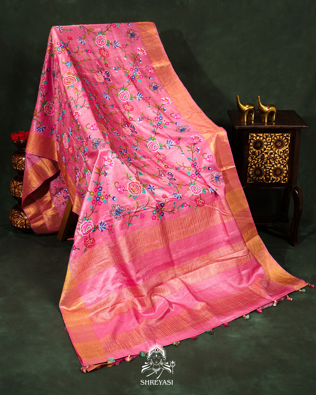 Handloom Pure Desi Tussar Silk Saree with Petit Point Embroidery