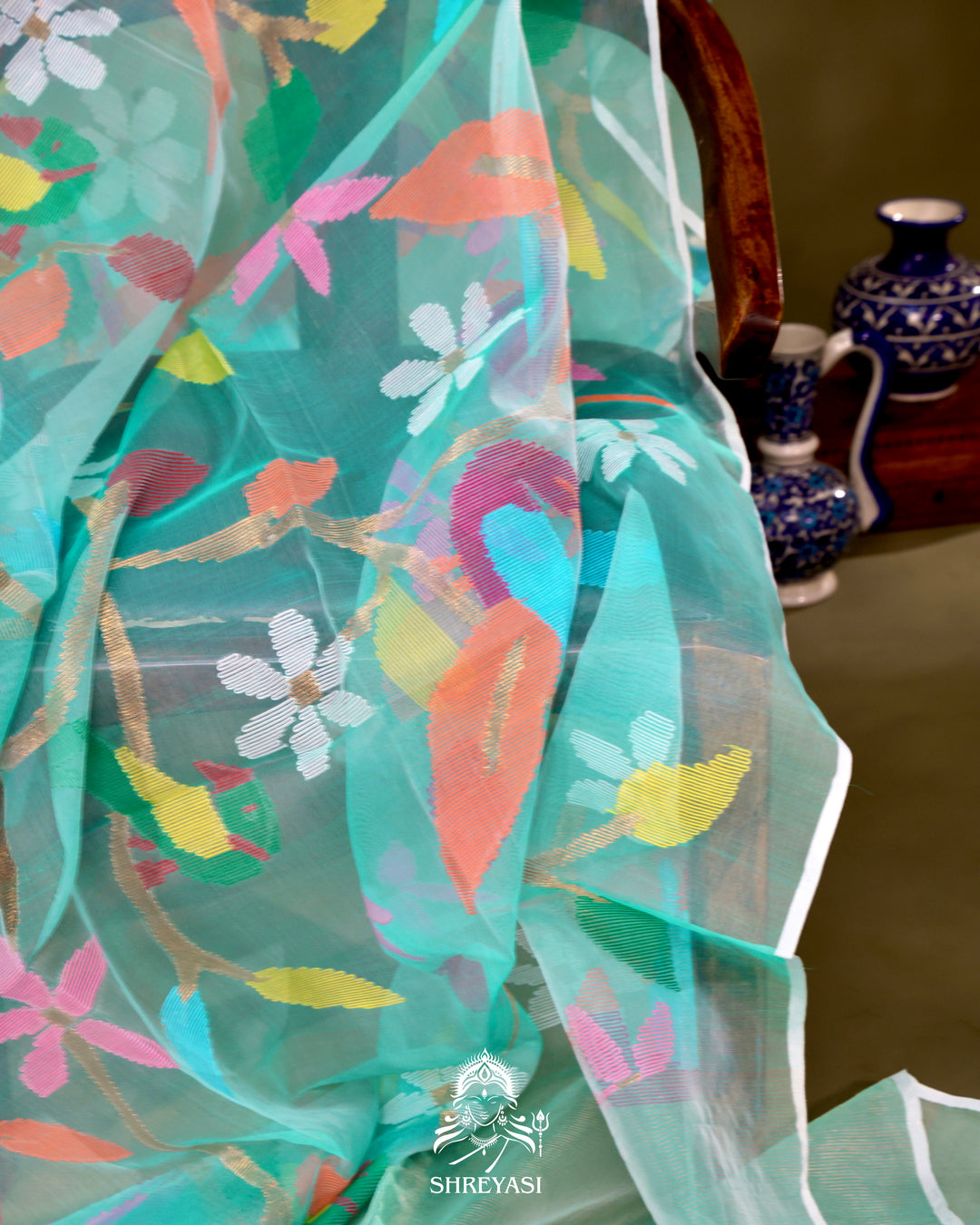 Muslin Jamdani Saree with Full Jaal Needle Weaving