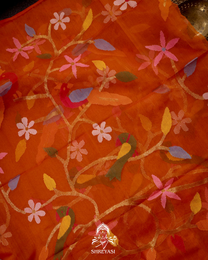 Muslin Jamdani Saree with Full Jaal Needle Weaving