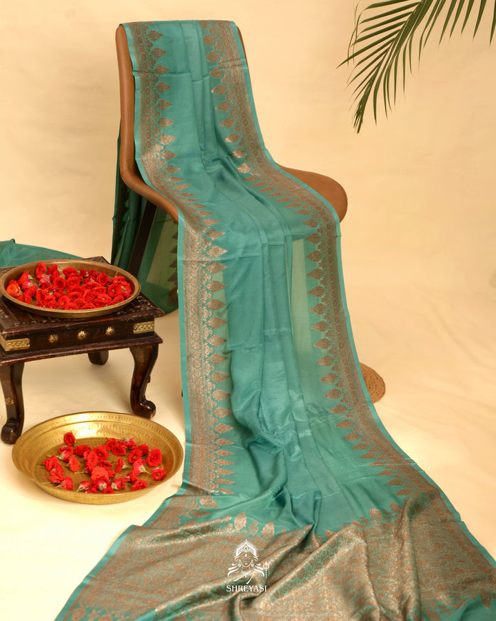 Banarasi Crepe Silk Saree with Floral Embroidered Blouse