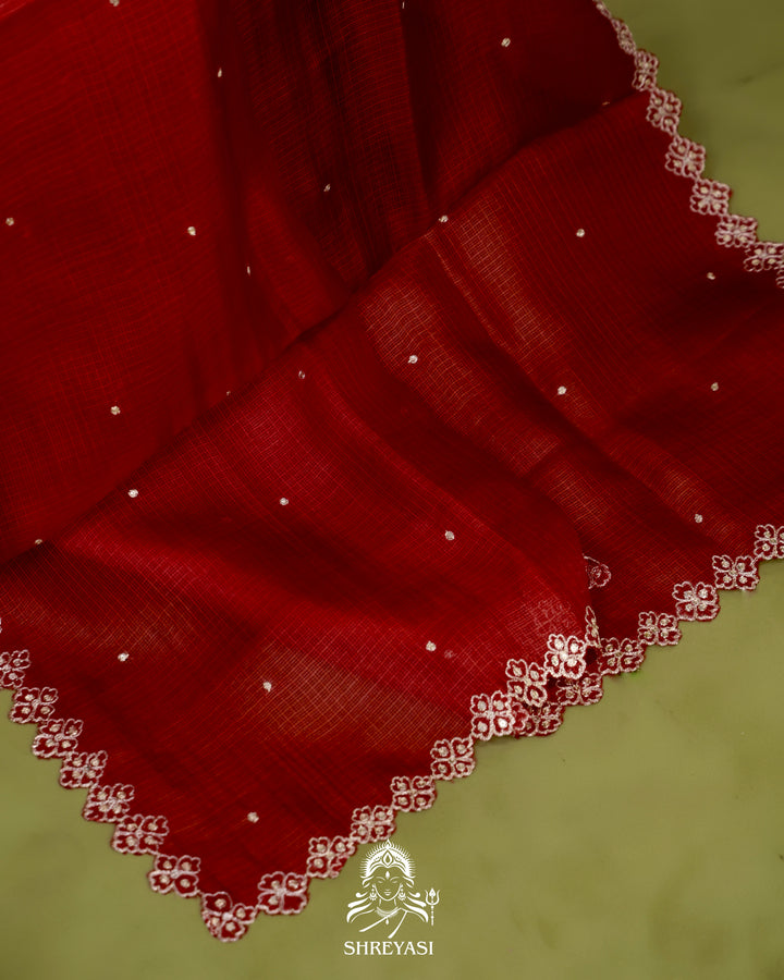 Handloom Pure Tussar Kota Saree with Scalloped Pitta Embroidery Border