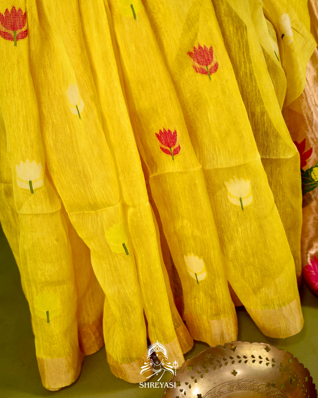 Handloom Silk Linen Jamdani Saree with Tissue Paithani Pallu