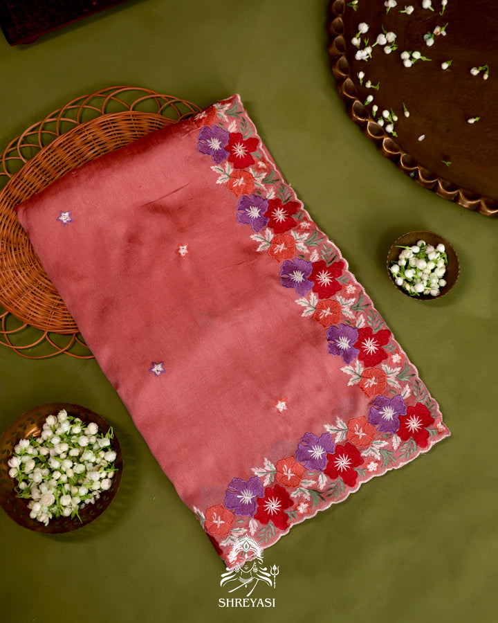 Tussar Silk Saree with Resham Floral Embroidery Border