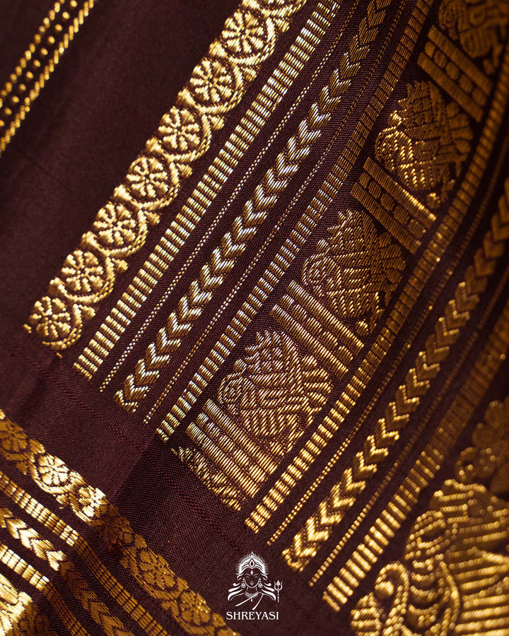Vintage Style Kanjivaram Silk Saree with Kattam Checks & Small Borders