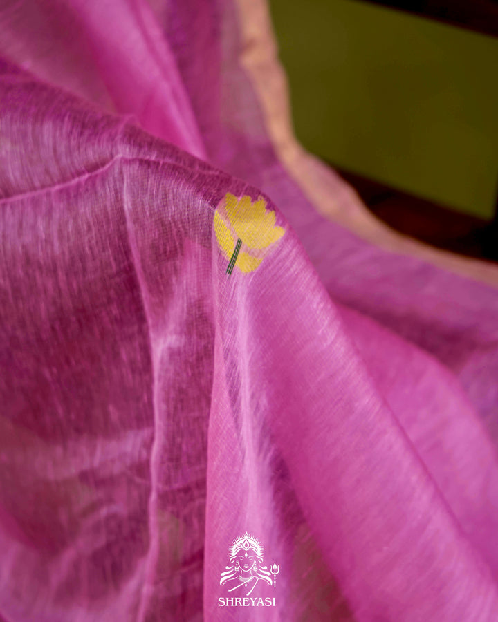 Handloom Silk Linen Jamdani Saree with Tissue Paithani Pallu