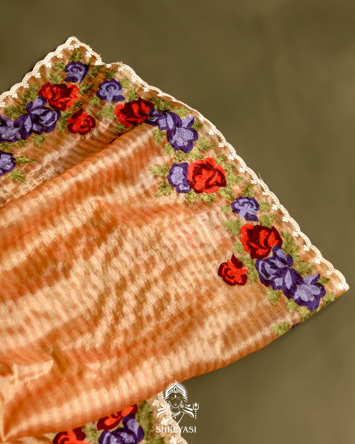 Chanderi Tissue Saree with Pita & Thread Floral Embroidery
