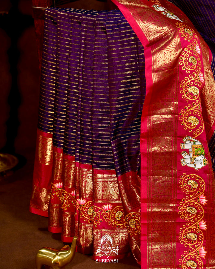Handloom Pure Kanjivaram Silk Sarees with Real Zari and Hand Painted Tanjore Art