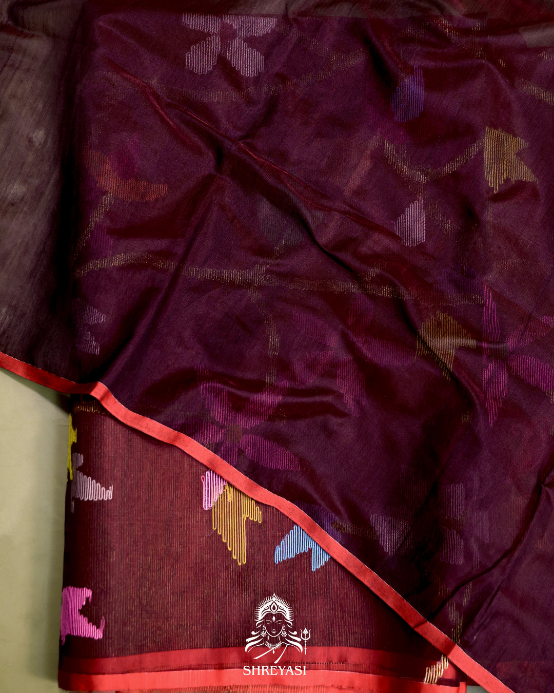 Handloom Pure Muslin Jamdani Saree in Full Jaal Needle Weaving
