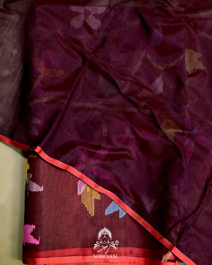Handloom Pure Muslin Jamdani Saree in Full Jaal Needle Weaving