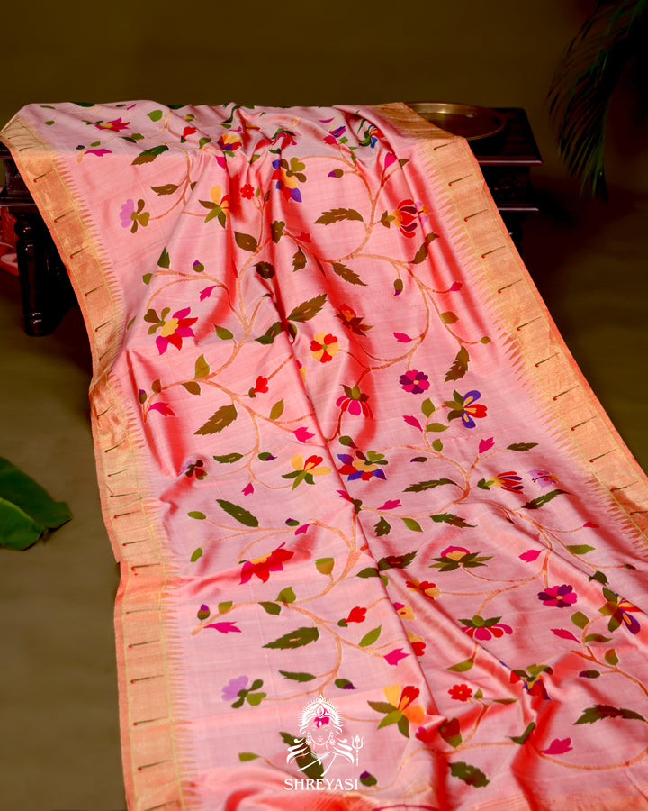 All-Over Paithani Silk Saree with Zari Pallu