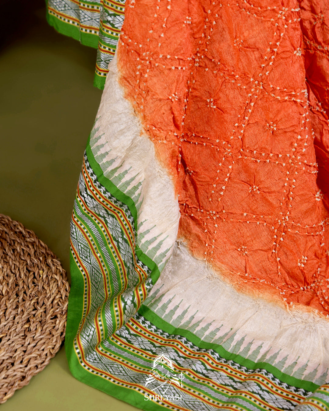 Vidarbha Karvati Kinar Tussar Silk Saree with Hand-Knotted Bandhej