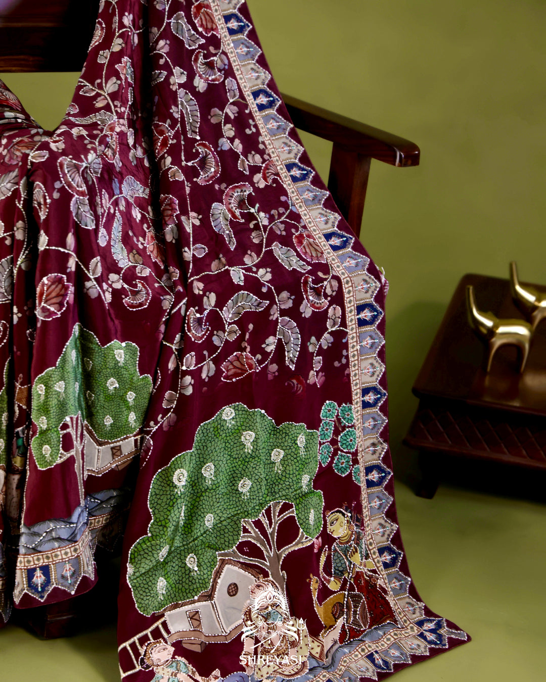 Pure Crepe Silk Saree with Kantha Embroidery