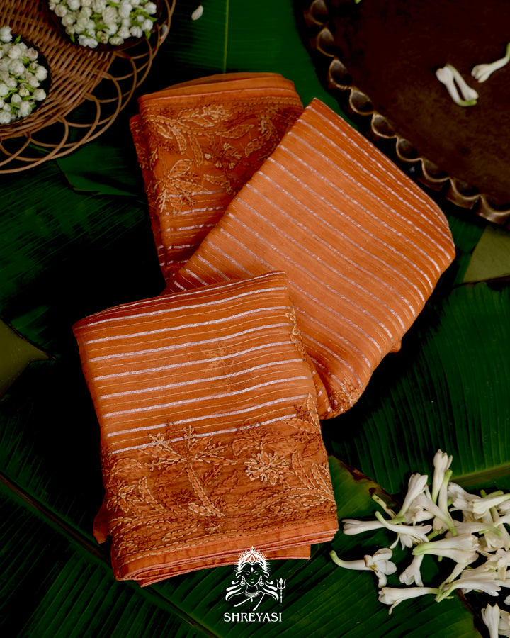 Pure Organza Silk Saree with Hand Embroidered Chikankari