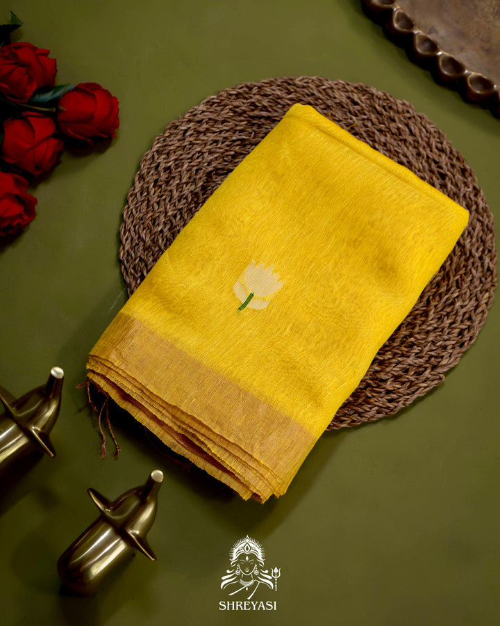 Handloom Silk Linen Jamdani Saree with Tissue Paithani Pallu