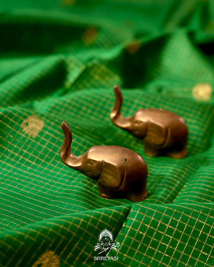 Handloom pure Kanjivaram silk saree with real zari, kattam checks, and traditional motifs